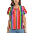 thumbnail image 1 of Woman T-Shirt Summer Candy Stripes Tshirt Red and White Stripe Elegant T Shirts Short Sleeves V Neck Printed Oversize T, 1 of 5
