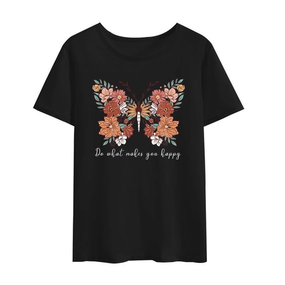 Woman T-shirt Do What Makes You Happy Butterfly Women Black Tshirt Casual Funny T Shirt Female Short Sleeve Harajuku T Shirt Girl Tops