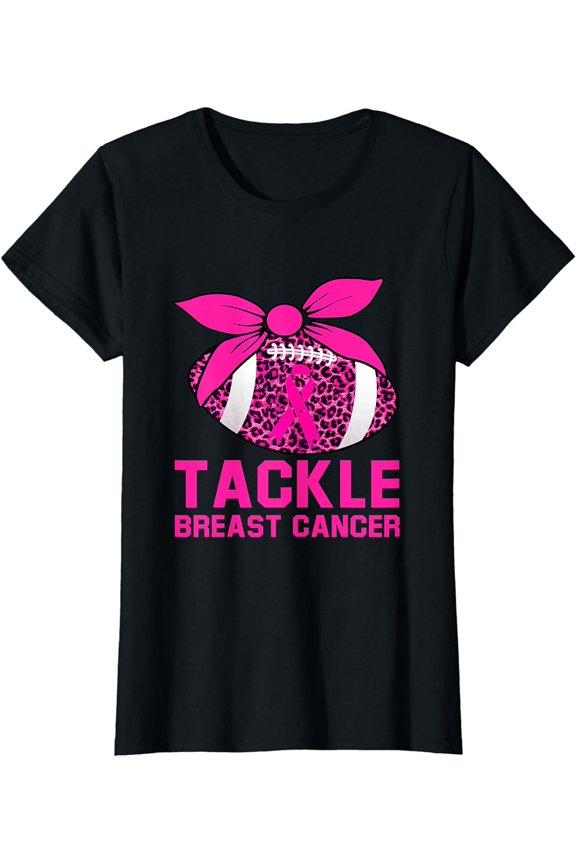 Woman Tackle Football Pink Ribbon Breast Cancer Awareness T-Shirt