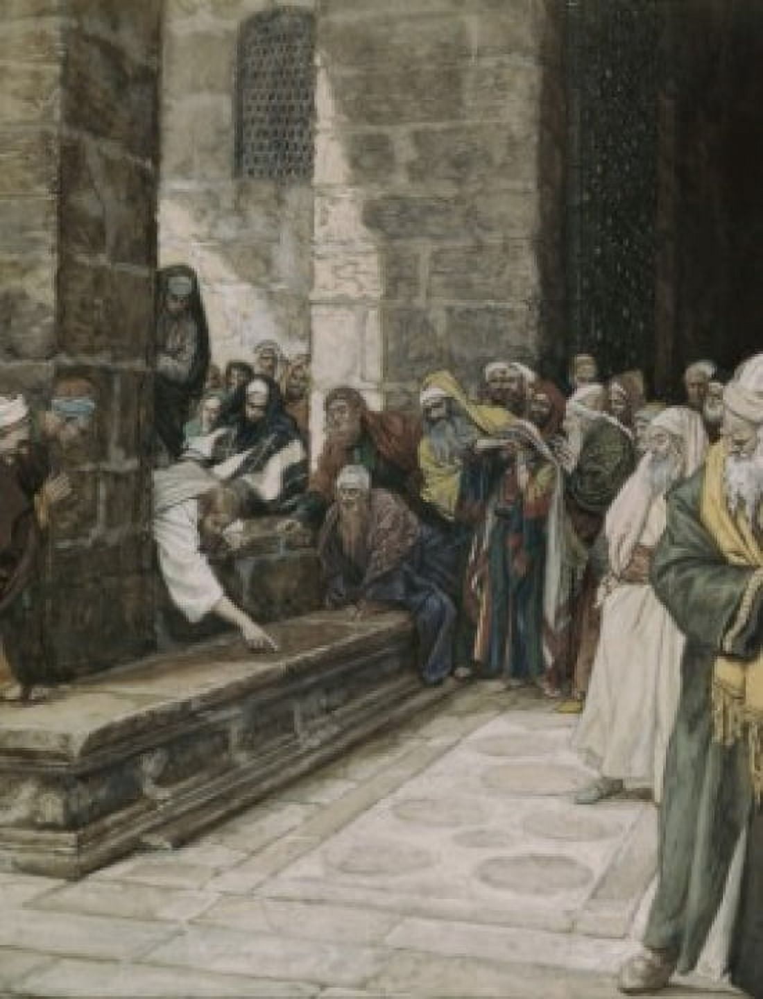 Woman Taken in AdulteryJesus Writes on Ground James Tissot (1836-1902French) Canvas Art - James Tissot (24 x 36)
