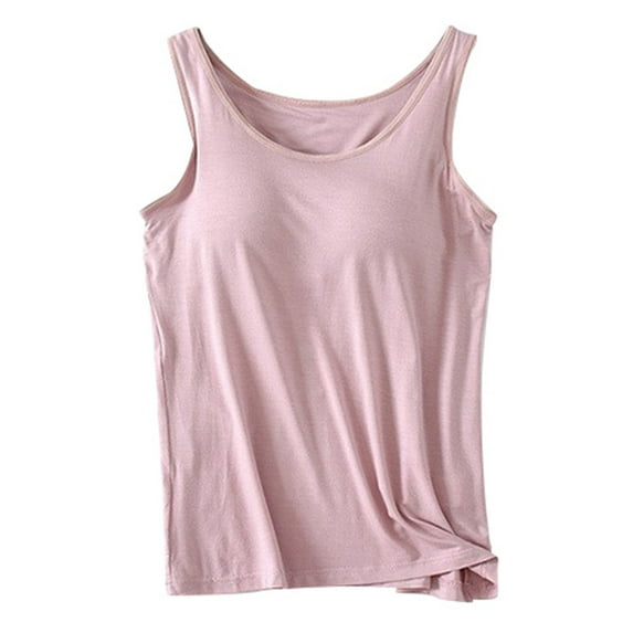 Woman Tank Top Solid Shelf Bra Camisole Tops Spaghetti Strap Cami Tank Cotton Undershirts Camisole Tops for Women Pink XL