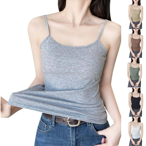 Woman Tank Top Women's Threaded Small Camisole Sleeveless Undershirt Thin Strapless Round Neck Camisole Coffee XL