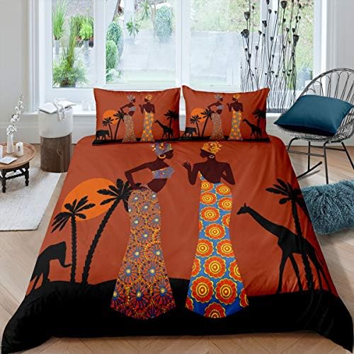 Woman Themed Duvet Cover Brown African Pattern Bedding Set Ethnic Afro