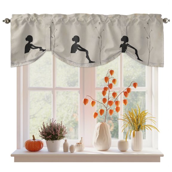 Woman Tie Up Valance Curtains for Windows, Kitchen Curtains Window Treatments, Abstract Vintage Sketch Tree Sapling Simple Short Window Shades Valances for Bedroom Bathroom Cafe 42"x12"