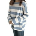 thumbnail image 1 of Woman Tshirts Tops Vintage New Wide Stripe Long-Sleeved O Neck T-shirt Women's Striped Loose All-match Tshirts, 1 of 5