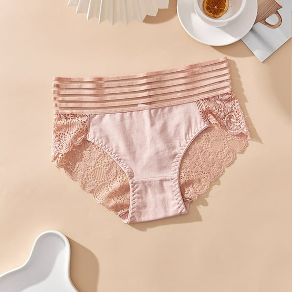 Woman Underwear Cotton Women's Solid Color High Waist Lace Seamless Abdomen Belt Comfortable Breathable Briefs Period Underwear for Women Plus Size Beige S