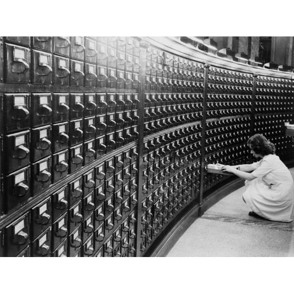 Woman Using The Card Catalog At The Main Reading Room Of The Library Of Congress History (36 x 24)