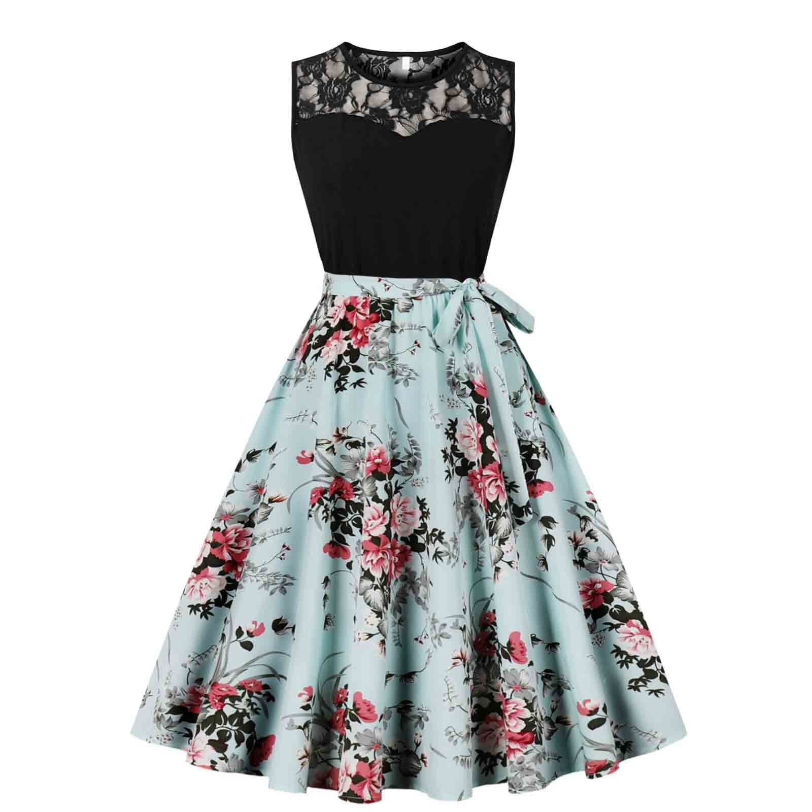 fitted lace wedding dress 1950s Vintage Retro Sleeveless Swing Floral Halter Corset Dress – Charmian