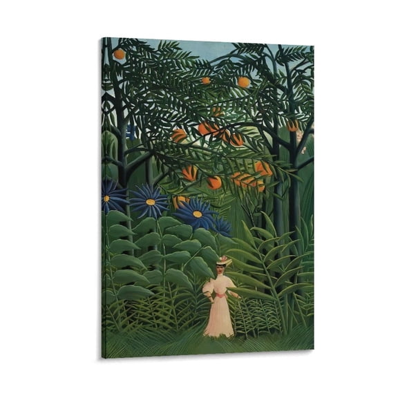 Woman Walking in An Exotic Forest by Henri Rousseau Painting Poster Canvas Wall Art Poster Decorative Bedroom Modern Home Print Picture Artworks Posters 12x18inch(30x45cm)