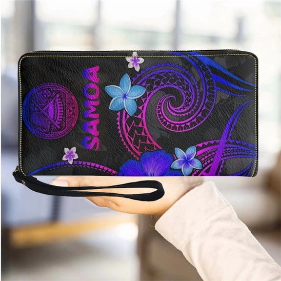 Woman Wallet Polynesian Tribe with Sea Turtle Design PU Leather Women's Purse Zipper Travel Girls Bag carteira feminina