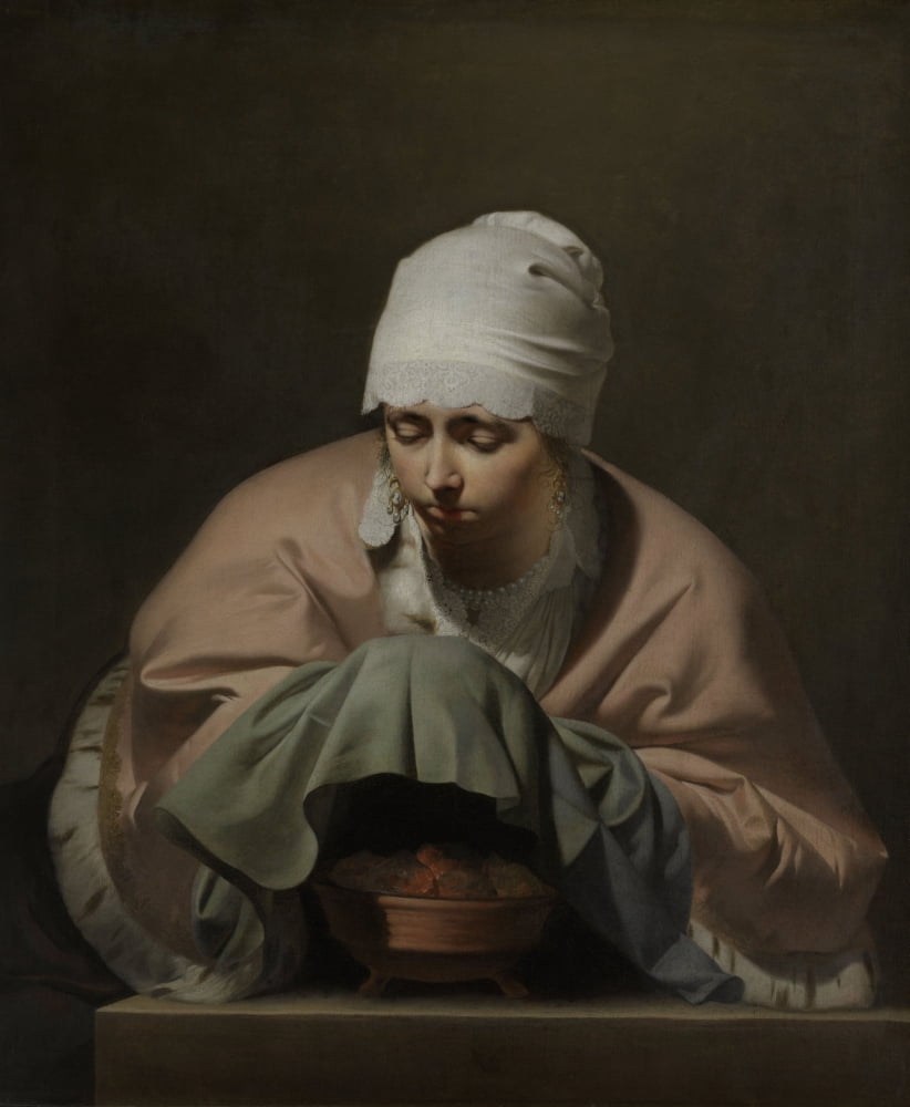 Woman Warming Her Hands Over A Brazier Canvas Art - (24 x 36)