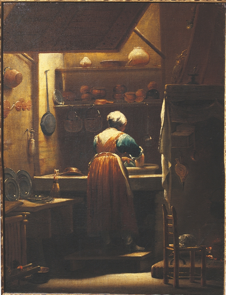 Woman Washing Dishes Canvas Art - (18 x 24)