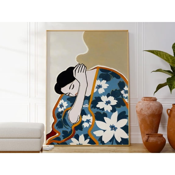 Woman Wearing Flower Kimono Trendy Home Wall Poster, Home Decor, Room ...