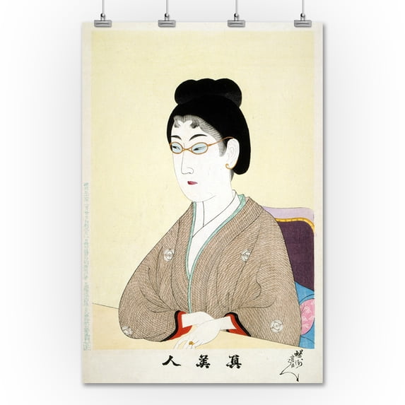 Woman Wearing Wire Spectacles Japanese Wood-Cut Print (36x54 Giclee Gallery Print, Wall Decor Travel Poster)