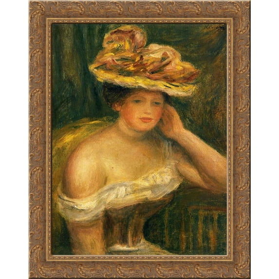 Woman Wearing a Corset 20x24 Gold Ornate Wood Framed Canvas Art by Renoir, Pierre Auguste