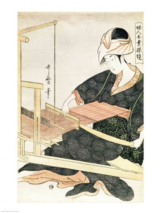 Woman Weaving Canvas Art - (18 x 24)