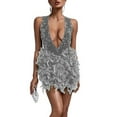 thumbnail image 1 of Woman Wedding Dress Wedding Dresses Womens Short Sequin Dress with Open Back, V Neck, and Feather Train, 1 of 4
