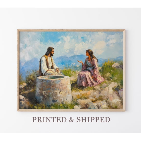 Woman At The Well Print | Samaritan Woman | Jesus Bible Art | Modern Christian | Bible Sketch Print Scripture | Wat Warm Present Vintage UNFRAMED Poster Size 8x12