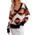 thumbnail image 1 of Woman Western Aztecs Knit Sweater Long Sleeve Vintage Geometric Pullover V Neck Distressed Cropped Sweater Black S, 1 of 10