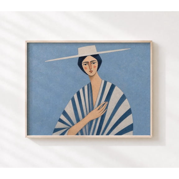 Woman Wide Brim Hat Portrait Decor Wall Art