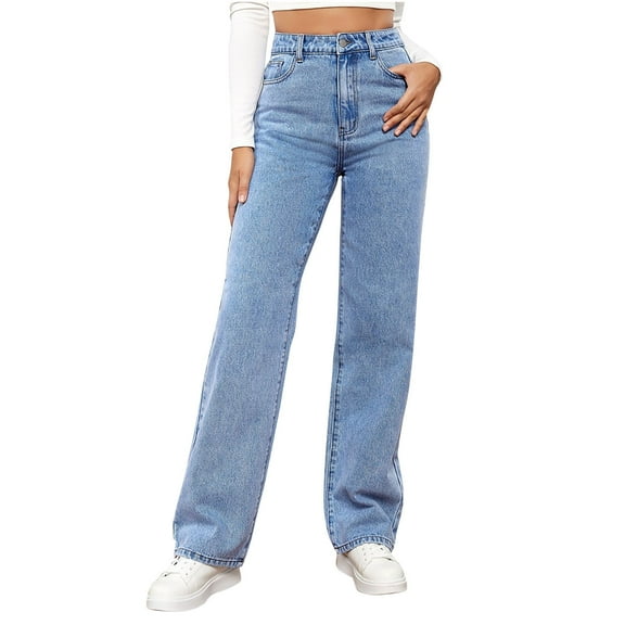 Woman Wide Leg Jeans High Waisted Baggy Jean Boyfriend High Waist Stretchy Jean Straight Leg Denim Pants