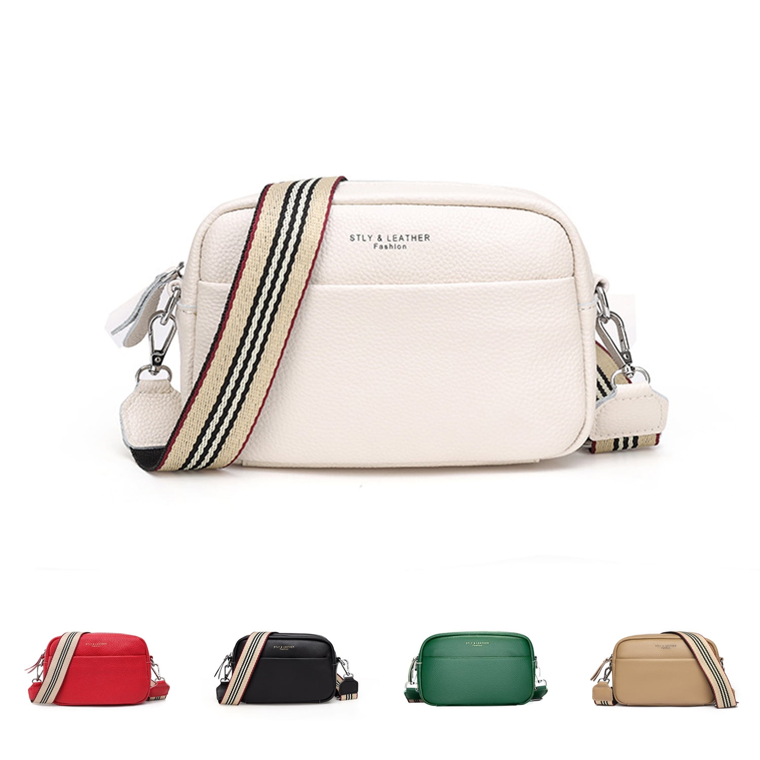 Woman Wide Strap Crossbody Bag Leather Messenger Bag