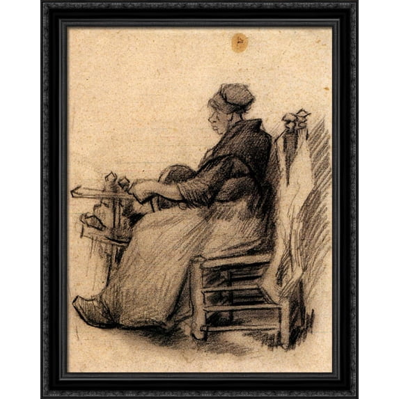 Woman Winding Yarn 28x36 Large Black Ornate Wood Framed Canvas Art by Vincent van Gogh