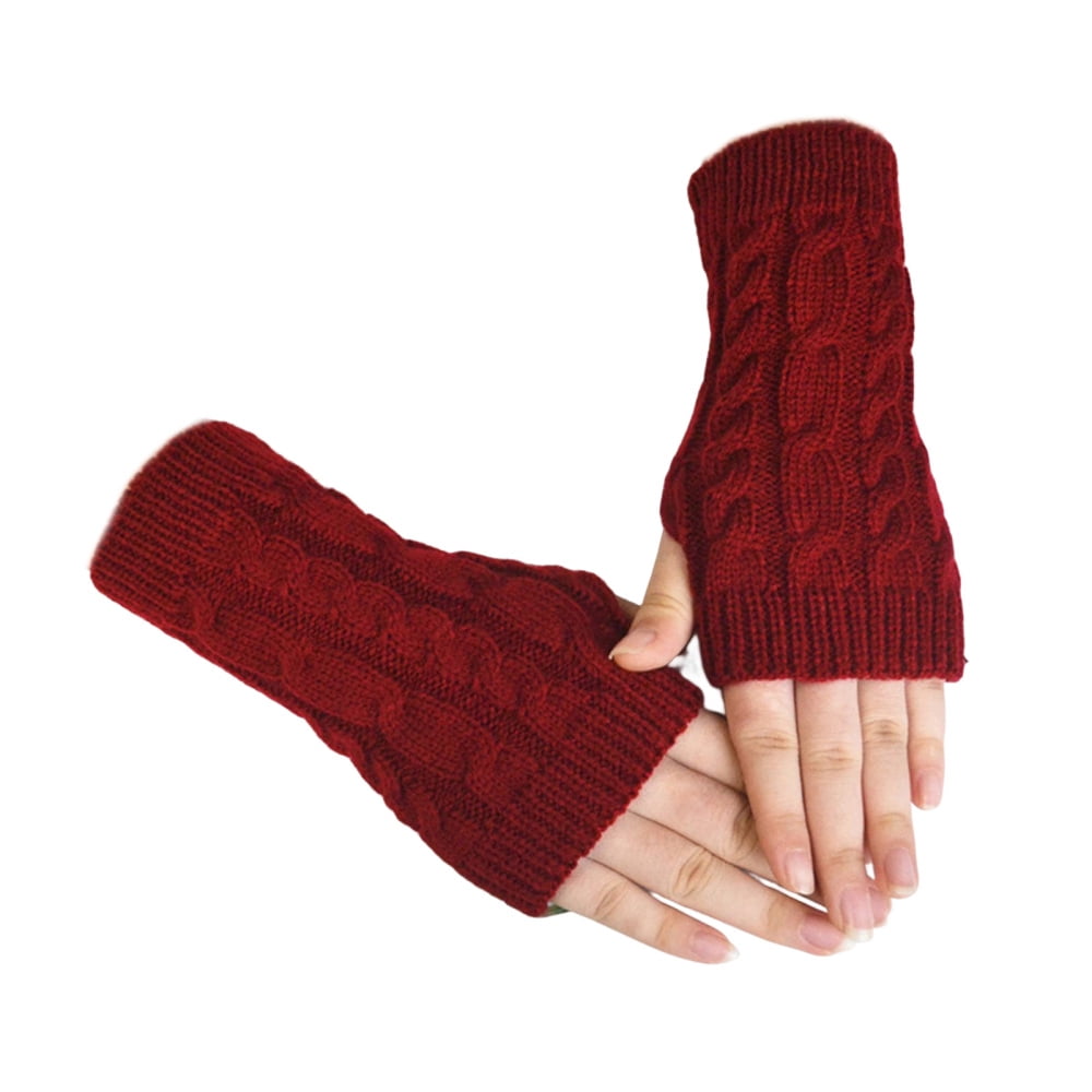 Woman Winter Fingerless Gloves Elegant Woolen Twist Pattern