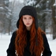 thumbnail image 1 of Woman Winter Hat Knit Hats for Women Winter Hat With Ear Flaps Beanie Hat Sherpa Earflap With Chin Tie Soft Knit Winter Classic Fleece Lined Caps Snow Headwear Outdoor for Adults Teens, Black, 1 of 4