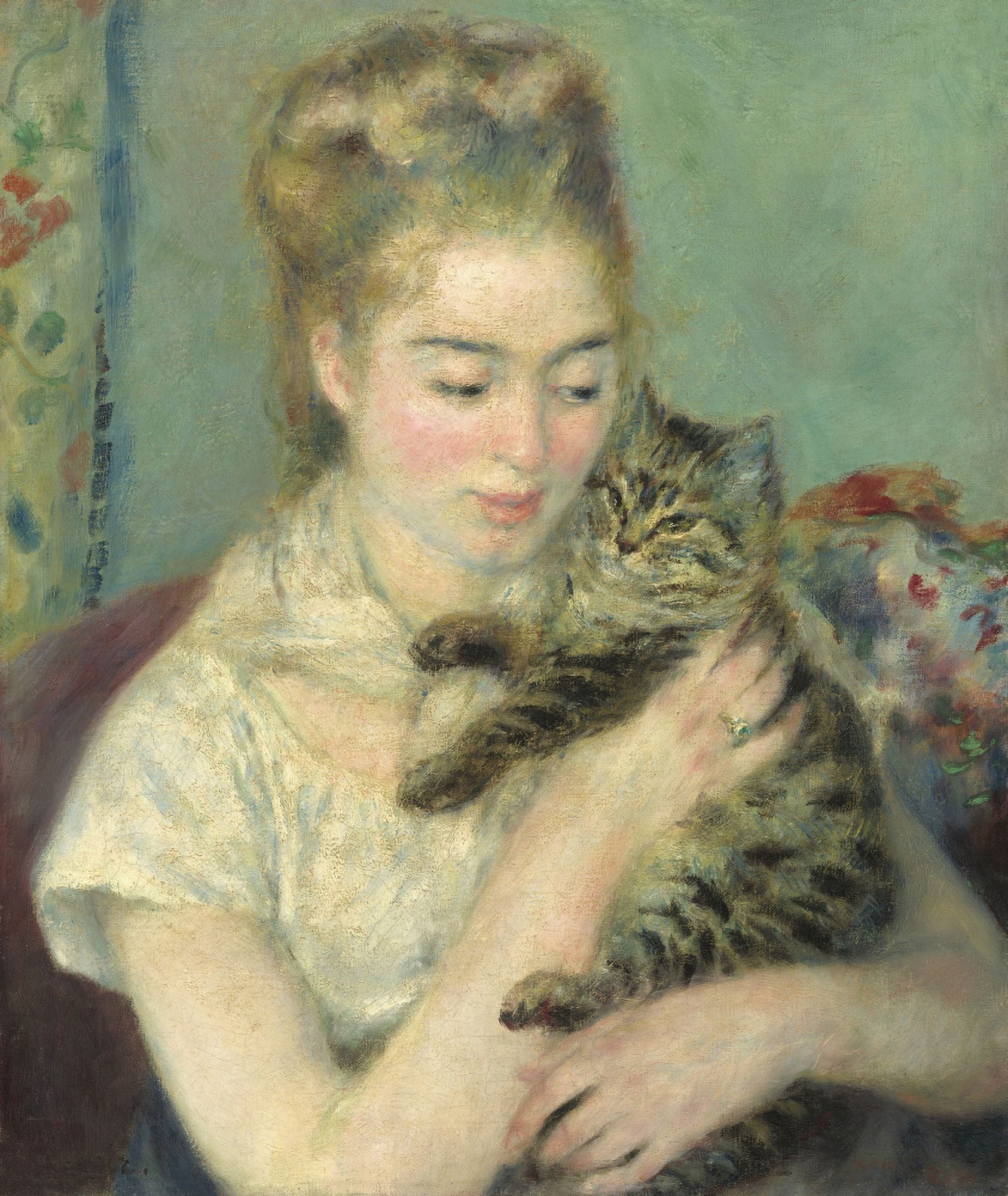 Woman With A Cat Canvas Art - (18 x 24)