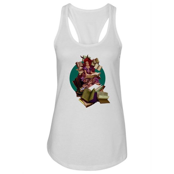 Woman With A Lot Of Books Racerback Tank Women -Image by Shutterstock, Female x-Large
