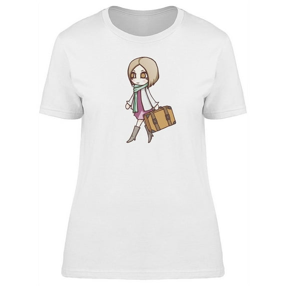 Woman With A Suitcase Cartoon T-Shirt Women -Image by Shutterstock, Female Small