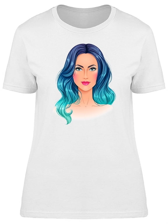 Woman With Blue Gradient Hair T-Shirt Women -Image by Shutterstock, Female Large