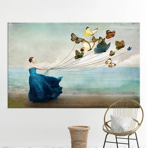 Woman With Butterflies, Canvas, Wall Art, Canvas Printed Canvas, Abstract Woman Wall Art, Woman Gift Printed, Butterfly Lover Gift Canvas Poster, Canvas Wall Decor - Rolled Canvas