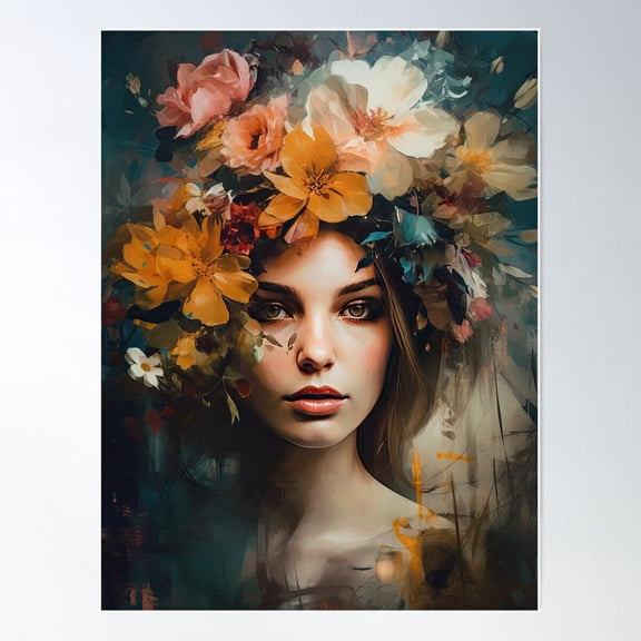Woman With Floral Head Poster Wall Art, Modern Wall Decor For Living Room Bedroom, 8x12 UNFRAMED