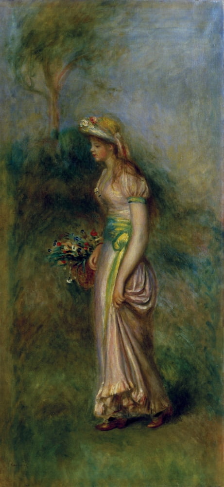 Woman With Flower Basket Canvas Art - (18 x 24)