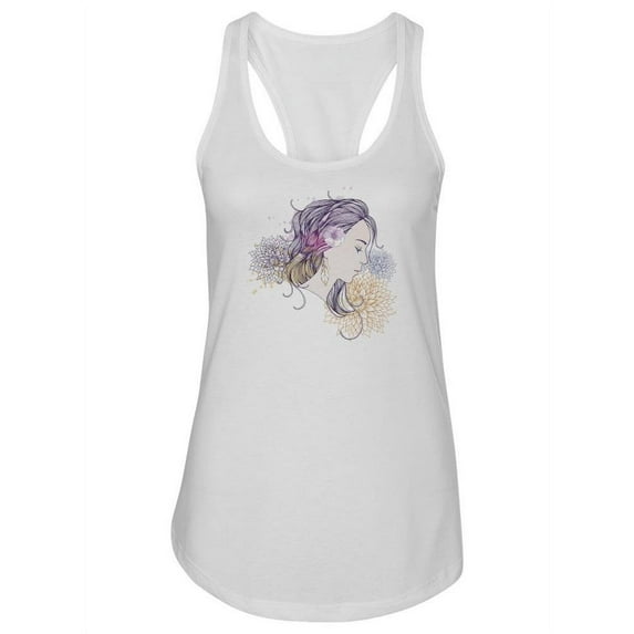 Woman With Flower Portrait Racerback Tank Women -Image by Shutterstock, Female Small