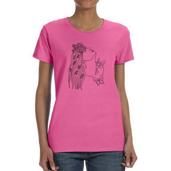 Woman With Flowers In Hair Shaped T-Shirt Women -Image by Shutterstock, Female x-Large