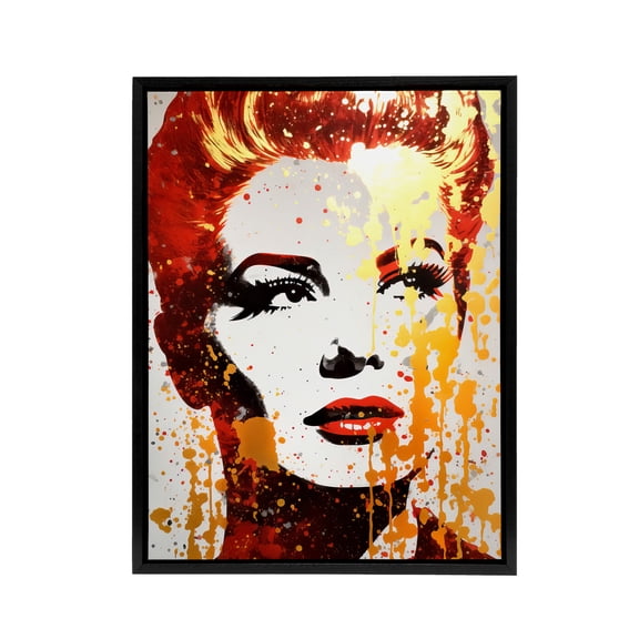 Woman With Red Lipstick Retro Glam Black Framed Canvas Wall Art Print 24X32"