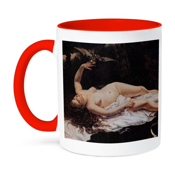 3dRose, Woman With a Parrot by Gustave Courbet, 15oz Two-Tone Red Mug