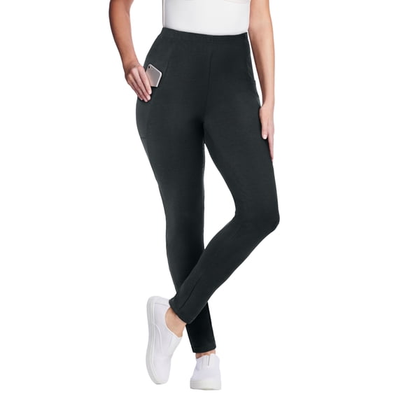 Woman Within Ankle-Length Pull-On Stretch Knit Cotton Spandex Leggings
