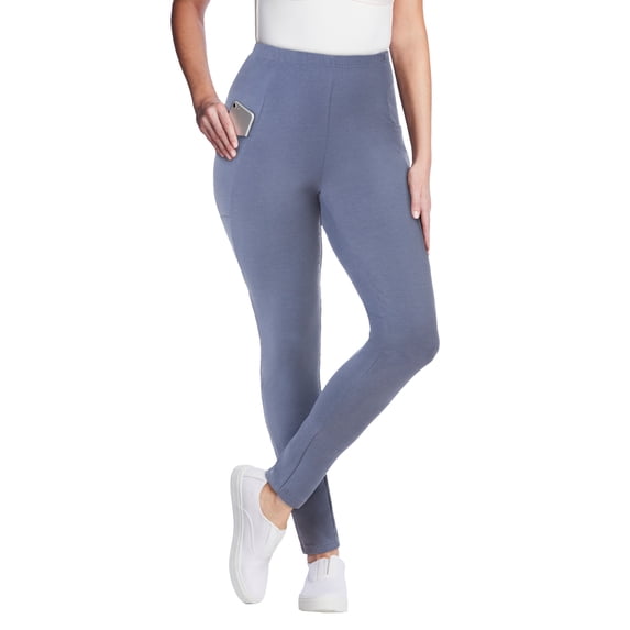 Woman Within Ankle-Length Pull-On Stretch Knit Cotton Spandex Leggings