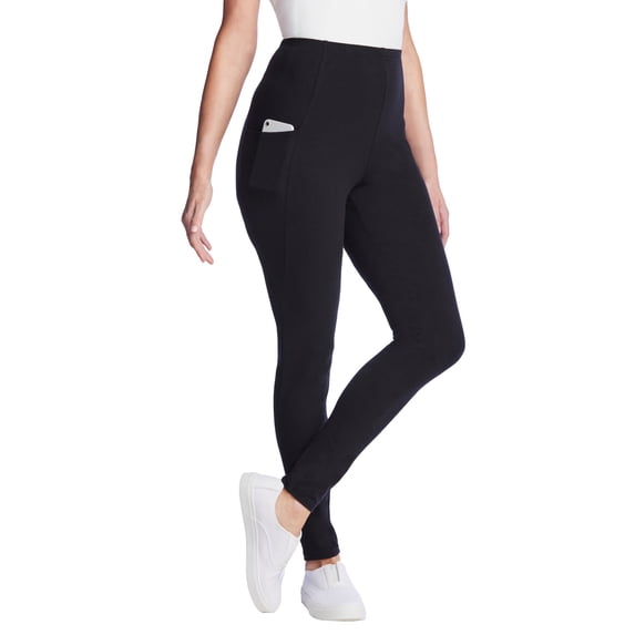Woman Within Ankle-Length Pull-On Stretch Knit Cotton Spandex Leggings