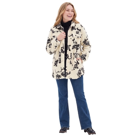 Woman Within Berber Shirt Jacket Long Oversized Fuzzy Fleece Shacket