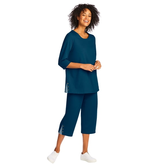 Woman Within Plus Size 2-Piece Striped French Terry Set