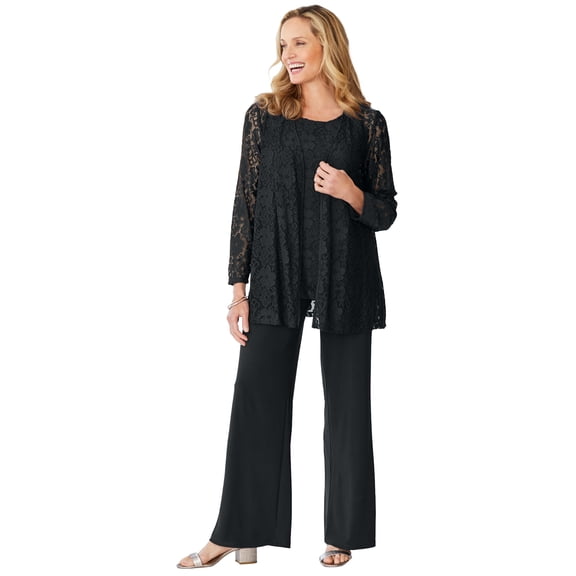 Woman Within Plus Size 3-Piece Lace Jacket/Tank/Pant Set
