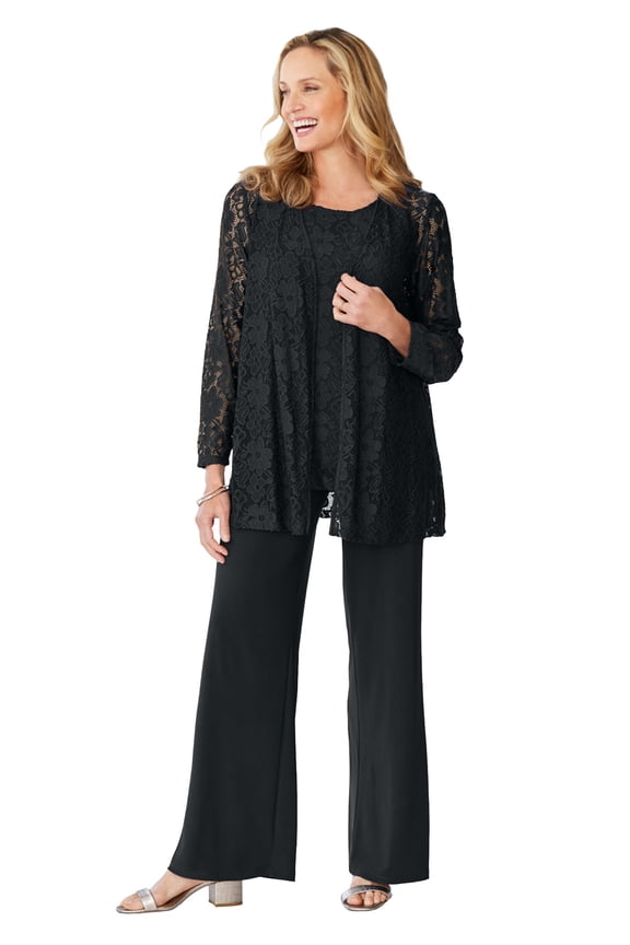 Plus Size 3-Piece Lace Jacket/Tank/Pant Set