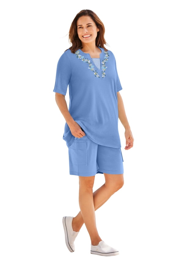 Plus Size 7-Day Embroidered Layered-Look Tunic