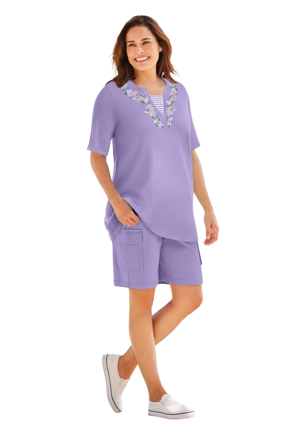 Plus Size 7-Day Embroidered Layered-Look Tunic