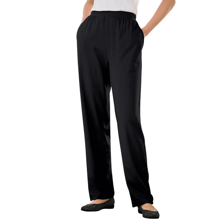 Woman Within Plus Size 7-Day Knit Straight Leg Pant Stretch Elastic Waist  Petite & Tall - 1X, Black